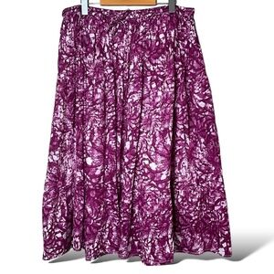 JANE ASHLEY 100% Cotton Purple Floral Tiered Skirt Fully Lined Stretch Waist 2X